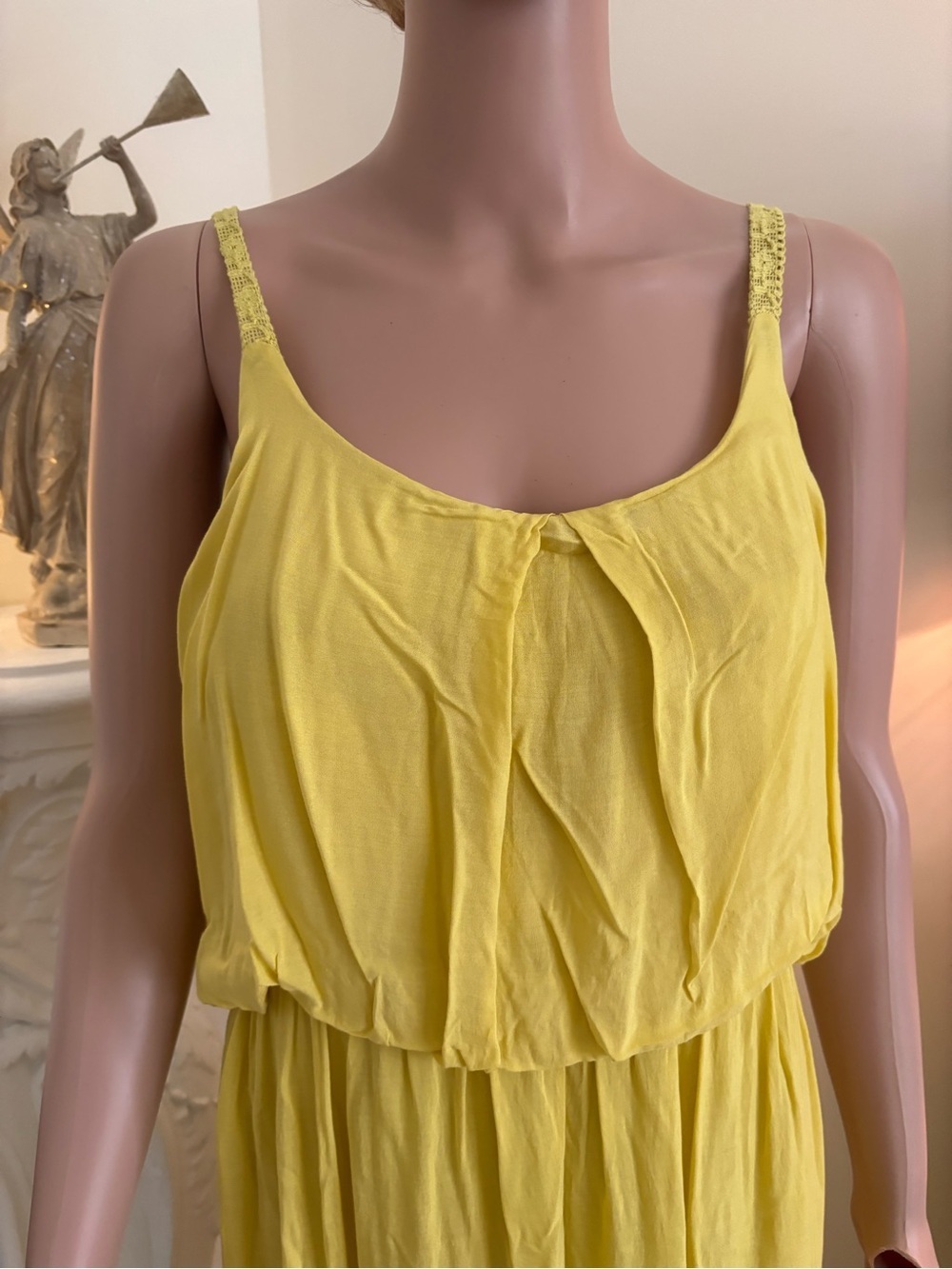 New Collection Viscose Yellow Ruffled Tank Maxi Dress - Picture 4 of 13
